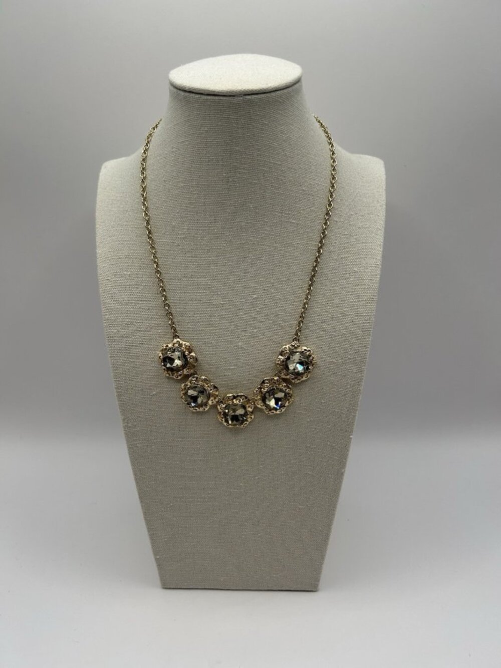 Marlyn Schiff Gold Tone Necklace Rhinestones Statement Jewelry Christmas Holiday - Picture 2 of 11